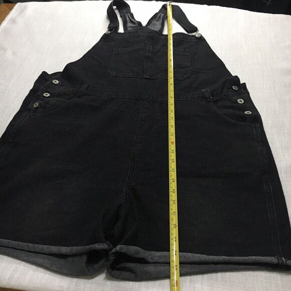 Women’s 90s Y2K Denim Overall Shorts XL Black Shortfall Romper Grunge Whimsygoth - Picture 16 of 16